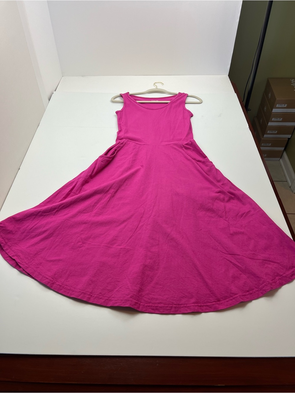 Svaha USA Womens XS Pink Sleeveless Dress Pockets 100% Cotton Stretch Summer